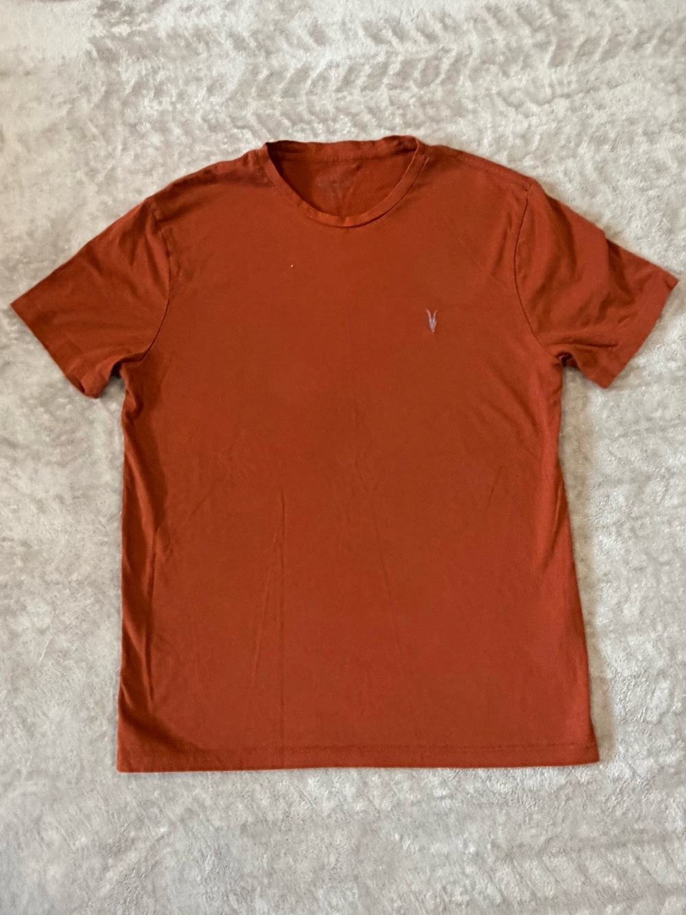 ALLSAINTS Rust Orange Organic Cotton Ramskull Minimalist Clean Tee Size Medium